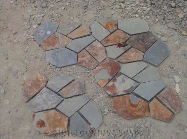 Rusty Slate Flagstone, Multicolor Slate Wall Flagstone, Rust Slate Flagstone Pattern, Slate Stone Floor Flagstone for Interior Decor, Hexagon Flagstone Pattern