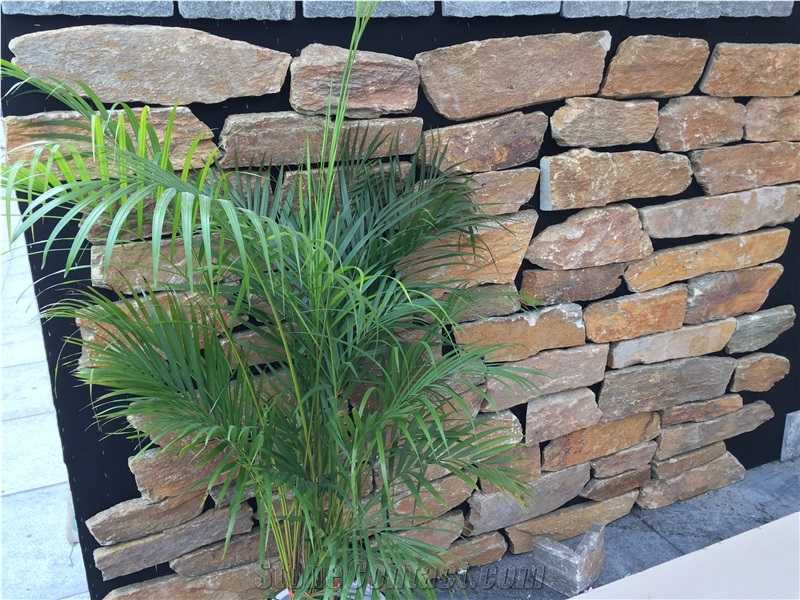 Yellow Natural Stone China Loose Stone /Fieldstone/Loose Strip Stone Veneer/Natural Slate Stacked Stone/ Wall Cladding/Random Loose Cultured Stone Wall Stone