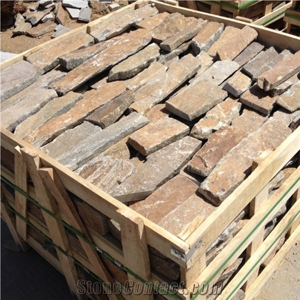 Yellow Natural Stone China Loose Stone /Fieldstone/Loose Strip Stone Veneer/Natural Slate Stacked Stone/ Wall Cladding/Random Loose Cultured Stone Wall Stone