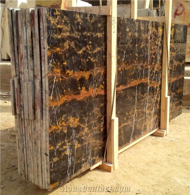 Michaelangelo, Balack Gold Black Marble Slabs & Tiles