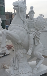 Horse Man Statue Sculptured White Marble Sculpture
