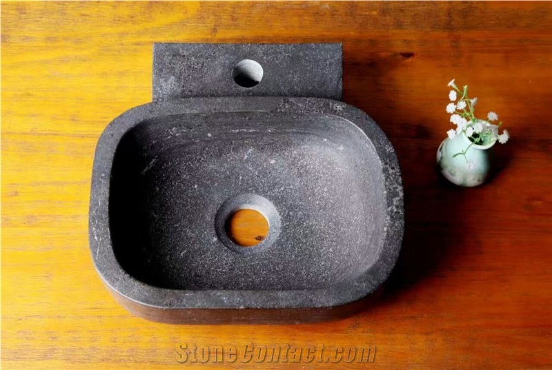 Blue Limestone Bathroom Sink with Single Faucet Hole
