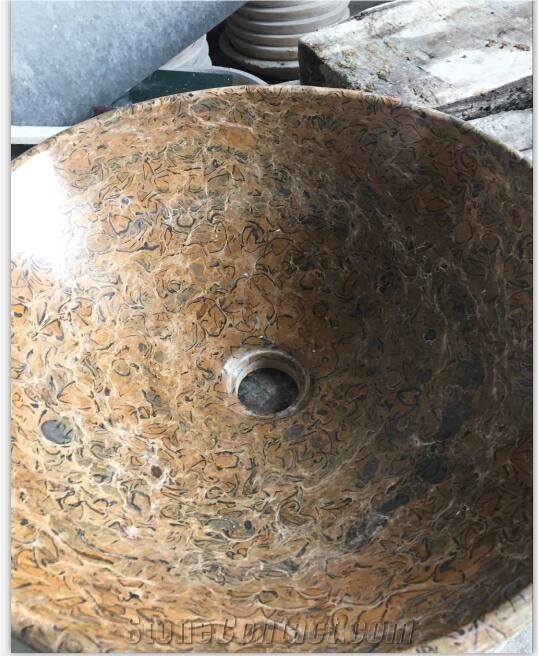 King Flower Marble Round Basins, Bathroom Sinks