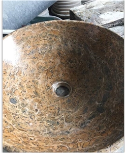 King Flower Marble Round Basins, Bathroom Sinks