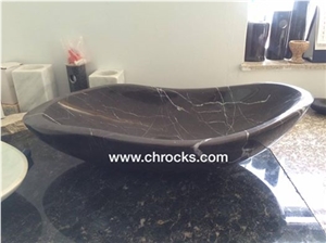 Kitchen/Bathroom/Vanity Black Nero Marquina Marble Round Washing Basin/Sink/Bowel/Vessel