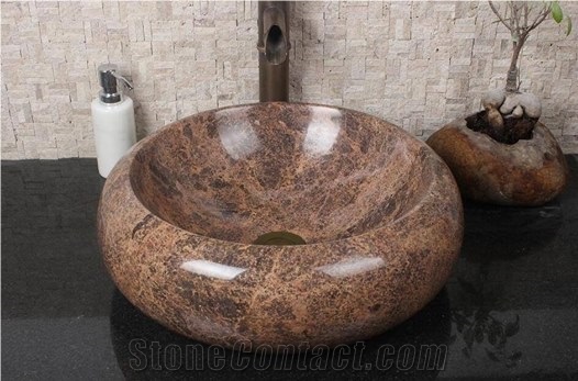 Polishing Brown Marble Wash Basin Sinks, Bathroom Sinks
