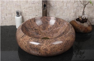 Polishing Brown Marble Wash Basin Sinks, Bathroom Sinks
