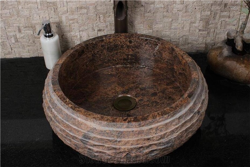 Polishing Brown Marble Wash Basin Sinks, Bathroom Sinks