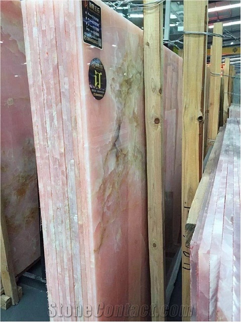 Iran Light Pink Onyx Polished Slabs for Wall Covering and Flooring Tiles