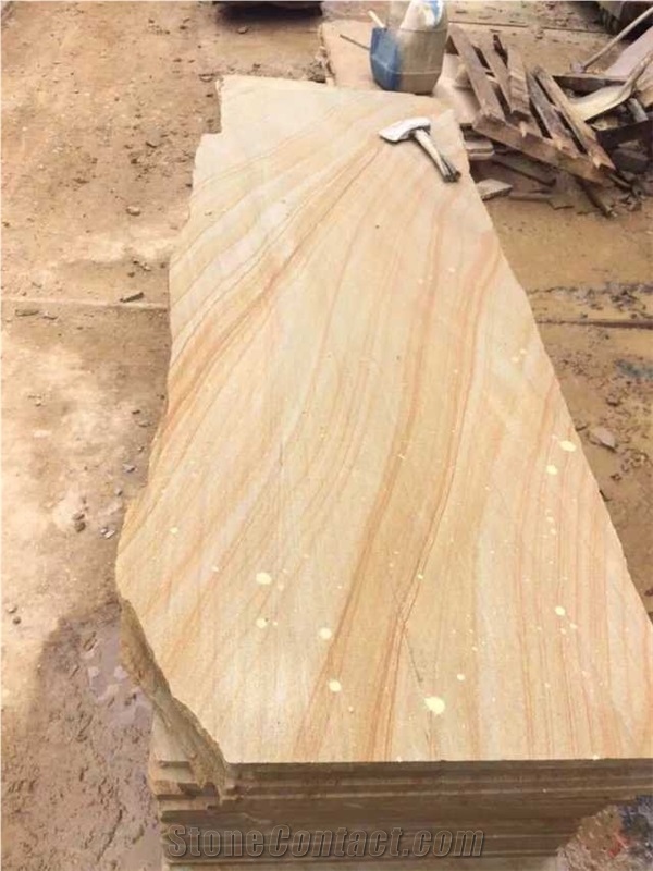 Yellow Wooden Grain Vein, Wood Sandstone,Serpeggiante,Sichuan China Slab and Tile for Wall&Floor Cover,Clad,Decoration
