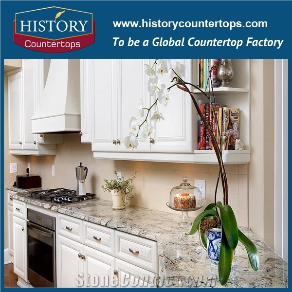 Arctic Cream or Ice Blue Granite Prefab Kitchen Countertops,Natural Stone Bench Tops,Natural Granite Kitchen Bar Top,High Polished Kitchen Worktops,Wholesale Price Kitchen Island Tops
