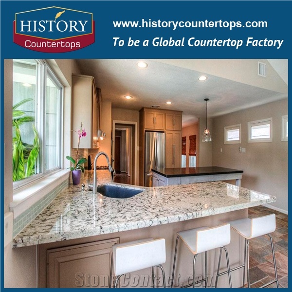 Arctic Cream or Ice Blue Granite Prefab Kitchen Countertops,Natural Stone Bench Tops,Natural Granite Kitchen Bar Top,High Polished Kitchen Worktops,Wholesale Price Kitchen Island Tops