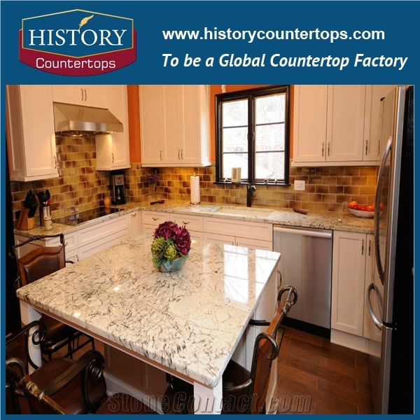 Arctic Cream or Ice Blue Granite Prefab Kitchen Countertops,Natural Stone Bench Tops,Natural Granite Kitchen Bar Top,High Polished Kitchen Worktops,Wholesale Price Kitchen Island Tops
