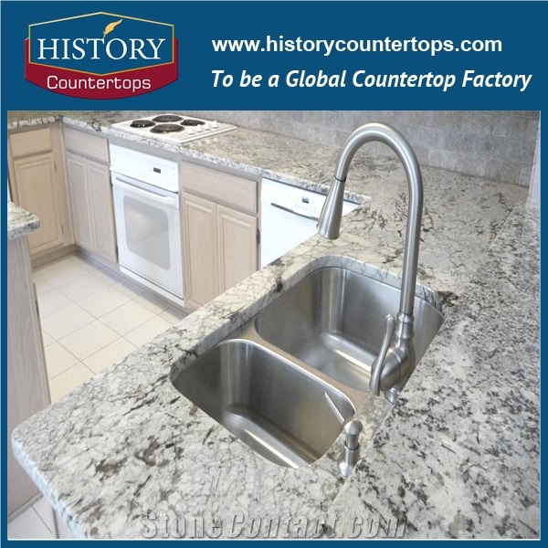 Arctic Cream or Ice Blue Granite Prefab Kitchen Countertops,Natural Stone Bench Tops,Natural Granite Kitchen Bar Top,High Polished Kitchen Worktops,Wholesale Price Kitchen Island Tops