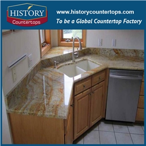 Colonial Brazil Granite Stone for Solid Surface Countertops,Prefeb Polished Granite Countertop Cost,Kitchen Tops Installation Design China Factory