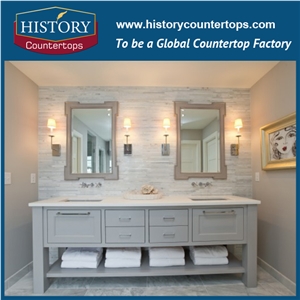 High Quality Cappuccino Marble Vanity with Single and Double Sinks, Natural Stone Polished Surface Bath Tops for Hospitality Projects