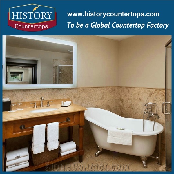 Hot Sale Natural Stone Bathroom Vanity Top, High Quality Polished Honey Beige Marble Custom Style for Multi-Family Project