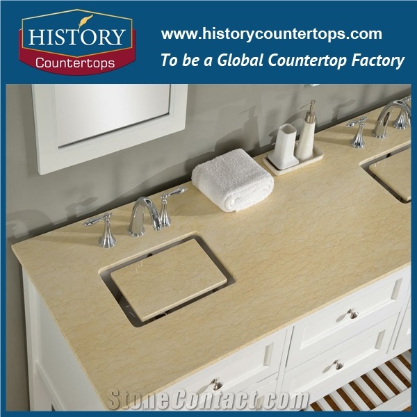 Hot Sale Natural Stone Bathroom Vanity Top, High Quality Polished Honey Beige Marble Custom Style for Multi-Family Project