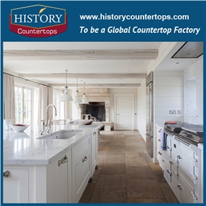 Italy White Natural Marble Bianco Carrara Engineered Stone Kitchen Island Tops Worktops for Multi-Family and Hospitality Projects, High Quality Polished Surface Countertop and Single