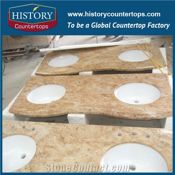 Kashmir Gold Granite Counter Top Materials from India, Granite Polishing Solid Surface with High Quality & Cheap Good Option for Bath Countertops