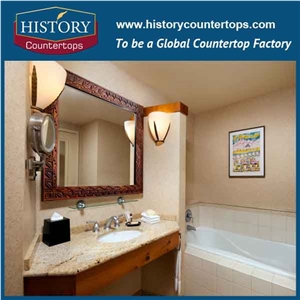 Kashmir Golden Granite Countertop for Bathroom Vanities, Bathroom Solid Surface Custom Vanity Tops with Bullnose Edging for Hospitality and Multi-Family Projects