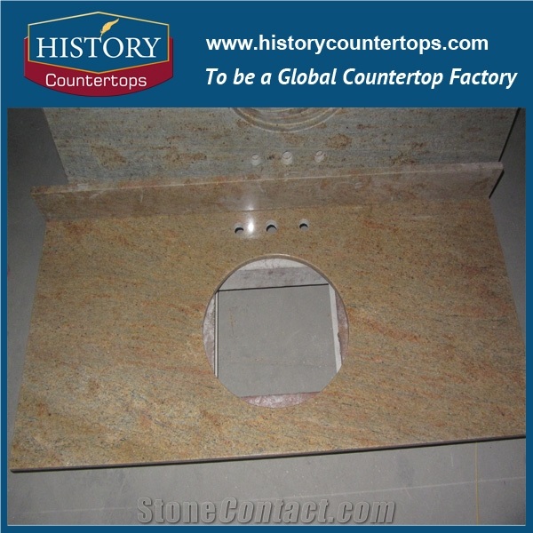 Madura Gold Granite Engineered Stone Can Be Polished, Sawn Cut, Sanded, Rockfaced, Sandblasted, Tumbled for Custom Bathroom Countertop, Cut to Size Polished
