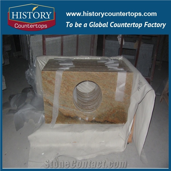 Madura Gold Granite Engineered Stone Can Be Polished, Sawn Cut, Sanded, Rockfaced, Sandblasted, Tumbled for Custom Bathroom Countertop, Cut to Size Polished