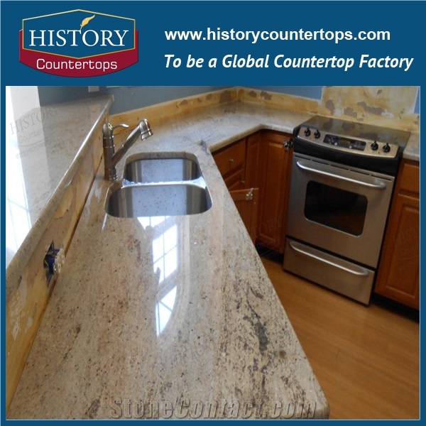 Millenium Cream Granite Prefab Kitchen Countertops,Natural Stone Bench Tops,Natural Granite Kitchen Bar Top,High Polished Kitchen Worktops,Wholesale Price Kitchen Island Tops
