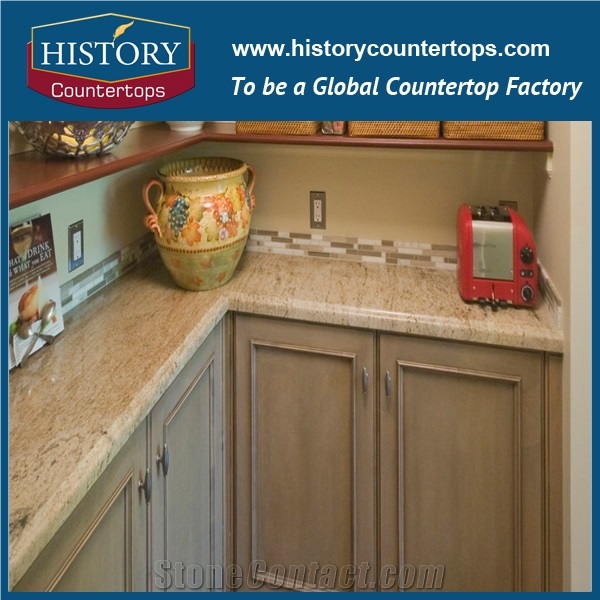 Millenium Cream Granite Prefab Kitchen Countertops,Natural Stone Bench Tops,Natural Granite Kitchen Bar Top,High Polished Kitchen Worktops,Wholesale Price Kitchen Island Tops