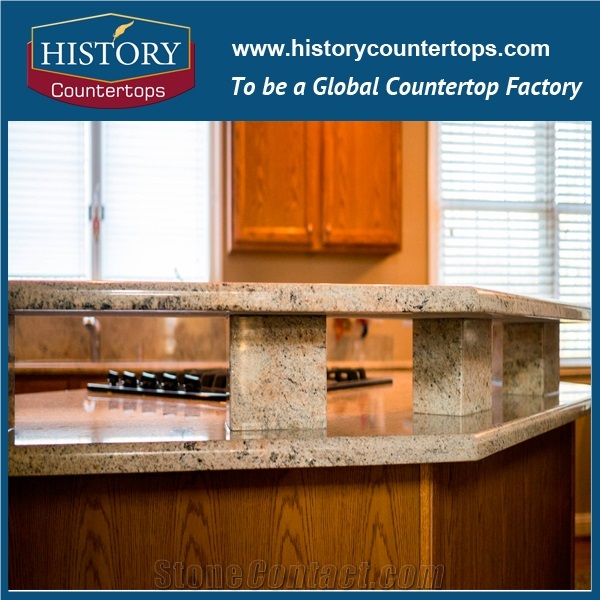 Millenium Cream Granite Prefab Kitchen Countertops,Natural Stone Bench Tops,Natural Granite Kitchen Bar Top,High Polished Kitchen Worktops,Wholesale Price Kitchen Island Tops
