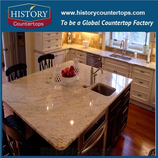 Millenium Cream Granite Prefab Kitchen Countertops,Natural Stone Bench Tops,Natural Granite Kitchen Bar Top,High Polished Kitchen Worktops,Wholesale Price Kitchen Island Tops