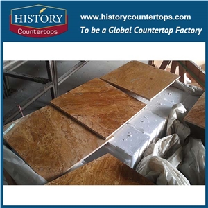 Polished Factory Price Copper Yellow Marble Wall Slab & Tiles for Interior, Exterior Walling Flooring