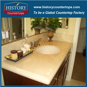 Spain Crema Marfil Natural Marble Bathroom Vanity Top ,Polished Bath Countertop Worktop