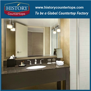 Turkey Naturel Stone Customized Bath Top with Single and Double Sink, Bulgaria Grey Marble Vanity for Hospitality and Family Projects