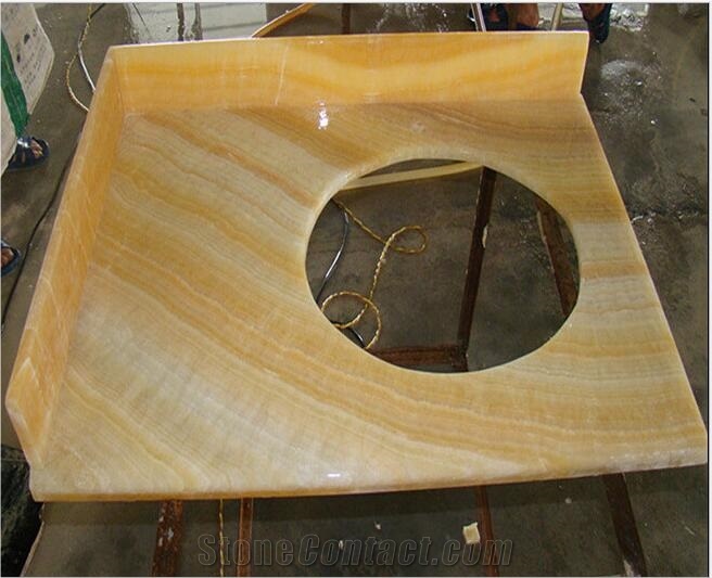 Custom Yellow Onyx Vanity Top Bathroom Countertops