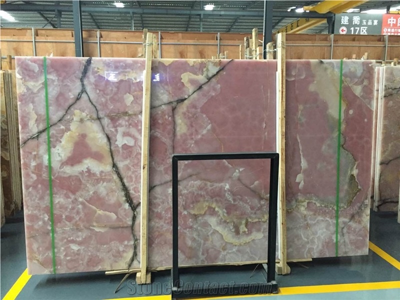 Polished Pink Onyx Stone Flooring Tiles Slabs