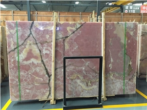 Polished Pink Onyx Stone Flooring Tiles Slabs
