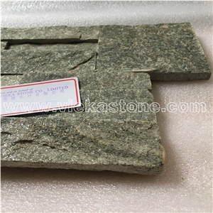 China Green Quartzite Stacked Stone Veneer Wall Cladding Ledge Stone Panel Split Face Tile Landscaping Interior & Exterior Feature Wall Culture Stone 35x18cm