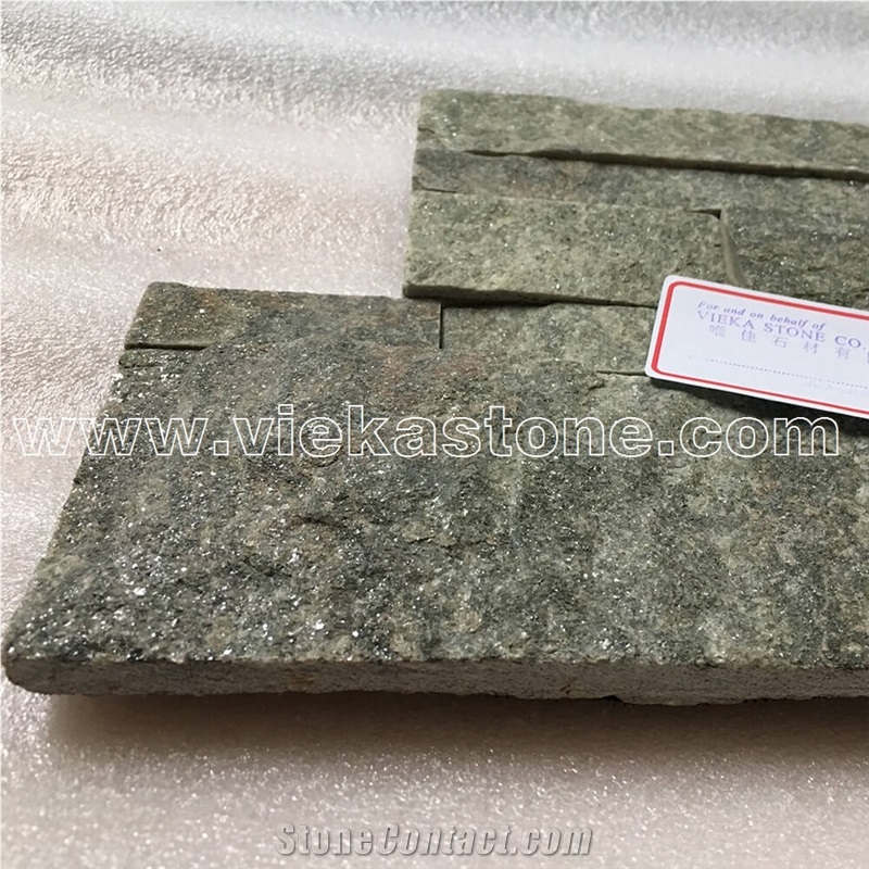 China Green Quartzite Stacked Stone Veneer Wall Cladding Ledge Stone Panel Split Face Tile Landscaping Interior & Exterior Feature Wall Culture Stone 35x18cm