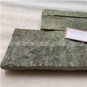 China Green Quartzite Stacked Stone Veneer Wall Cladding Ledge Stone Panel Split Face Tile Landscaping Interior & Exterior Feature Wall Culture Stone 35x18cm