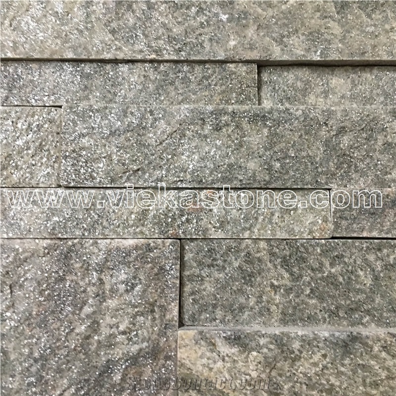 China Green Quartzite Stacked Stone Veneer Wall Cladding Ledge Stone Panel Split Face Tile Landscaping Interior & Exterior Feature Wall Culture Stone 35x18cm
