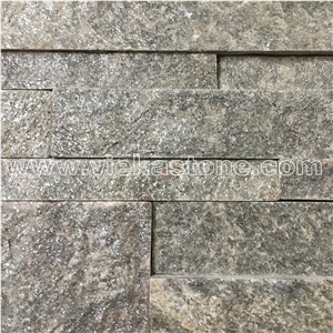 China Green Quartzite Stacked Stone Veneer Wall Cladding Ledge Stone Panel Split Face Tile Landscaping Interior & Exterior Feature Wall Culture Stone 35x18cm