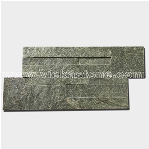 China Green Quartzite Stacked Stone Veneer Wall Cladding Ledge Stone Panel Split Face Tile Landscaping Interior & Exterior Feature Wall Culture Stone 35x18cm