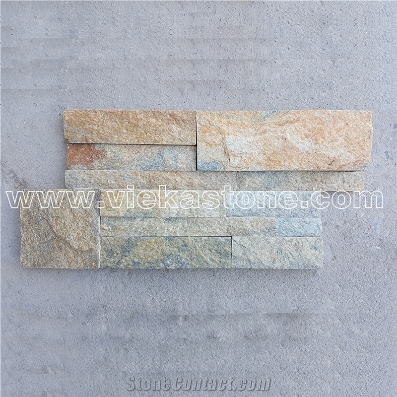 China Rusty Quartzite Stacked Stone Wall Cladding Panel Ledge Stone Split Face Mosaic Tile Building Landscaping Interior & Exterior Natural Culture Stone 35x18cm