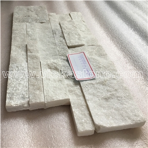 China Snow White Quartzite Stacked Stone Wall Cladding Panel Ledge Stone Split Face Tile Landscaping Interior & Exterior Culture Stone 35x18cm