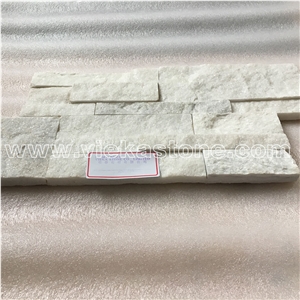 China Snow White Quartzite Stacked Stone Wall Cladding Panel Ledge Stone Split Face Tile Landscaping Interior & Exterior Culture Stone 35x18cm