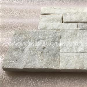 China Snow White Quartzite Stacked Stone Wall Cladding Panel Ledge Stone Split Face Tile Landscaping Interior & Exterior Culture Stone 35x18cm