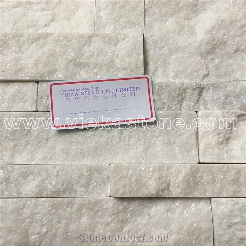 China Snow White Quartzite Stacked Stone Wall Cladding Panel Ledge Stone Split Face Tile Landscaping Interior & Exterior Culture Stone 35x18cm