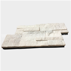 China Snow White Quartzite Stacked Stone Wall Cladding Panel Ledge Stone Split Face Tile Landscaping Interior & Exterior Culture Stone 35x18cm