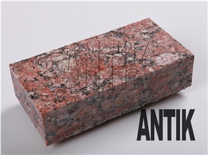 Cube Stone Rosso Santiago Machine Cut, Red Granite Cube Stone